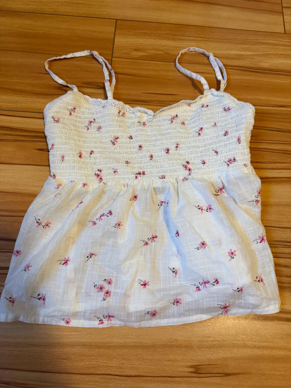No Boundaries Smocked Tank Top Womens XXS 00 White Pink Floral Print